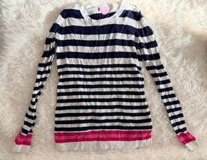 Lilly Pulitzer Navy White Pink Striped Crewneck Sweater Size Small